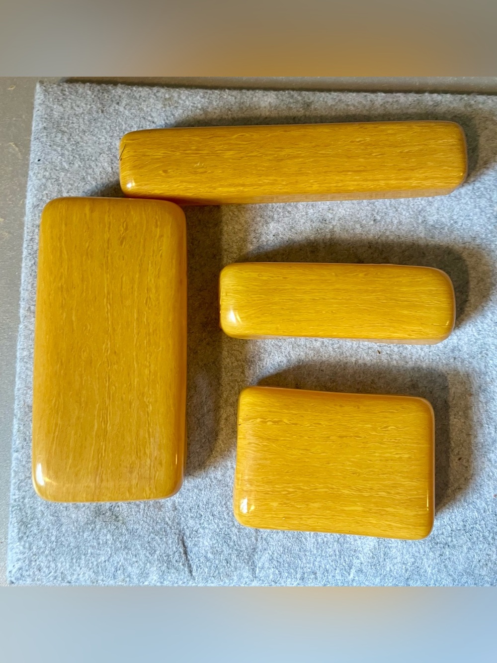 Vintage Celluloid Travel Kit Soap Toothbrush Box Butterscotch 4 Pcs